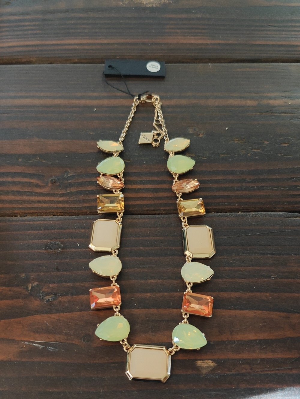 Gold-Tone Multi-Stone Statement Necklace - Green & Peach AA22 6773
